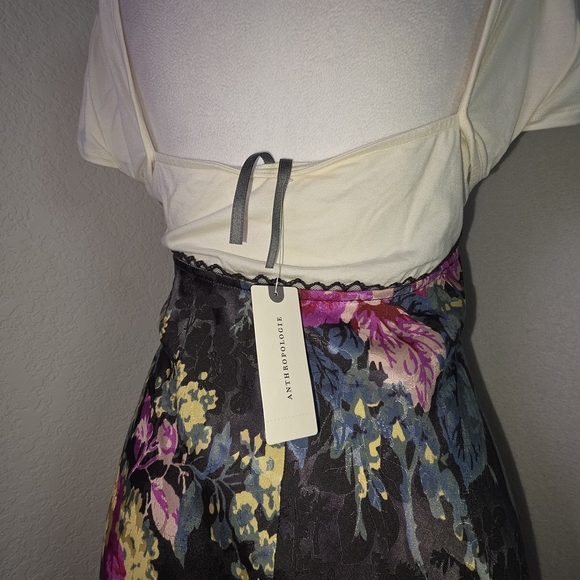 NWT Anthropologie Twofar Black Floral Midi Dress M – Elegant Jacquard Slip Style - Picture 7 of 16